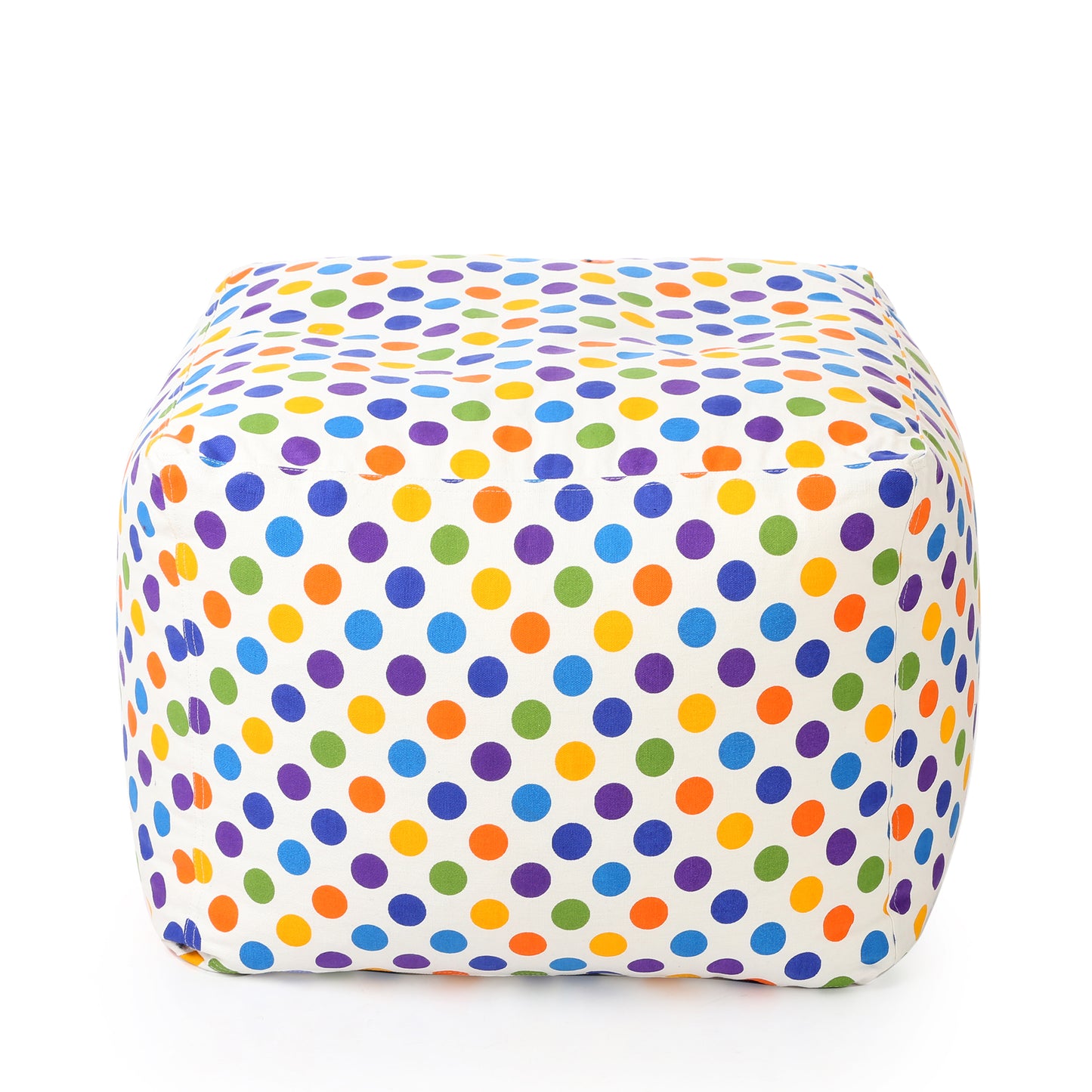 Style Homez Square Ottoman, Cotton Canvas Polka Dots Printed Bean Bag Ottoman Stool Large Size Filled with Beans, Multi Color