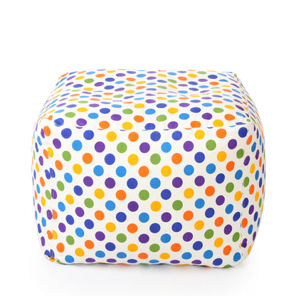 Style Homez Square Ottoman, Cotton Canvas Polka Dots Printed Bean Bag Ottoman Stool Large Size Filled with Beans, Multi Color