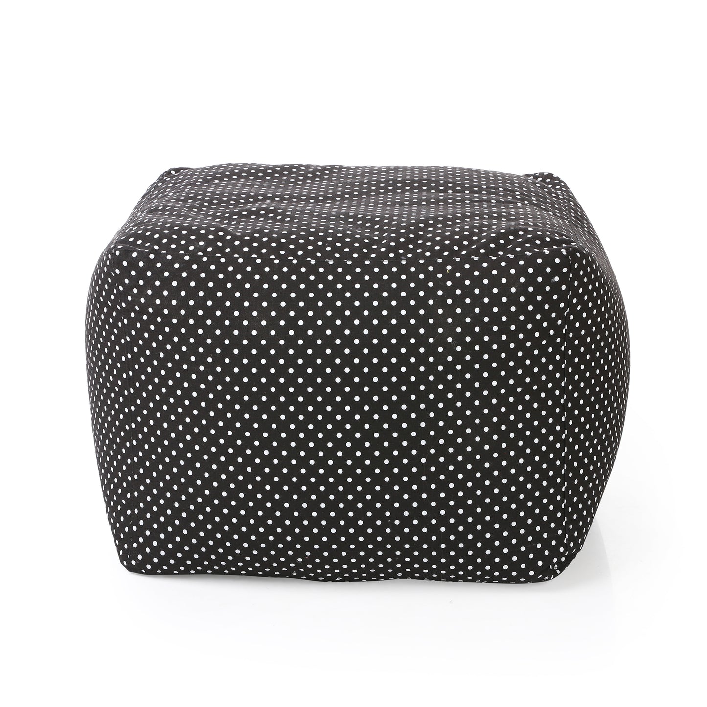 Style Homez Square Ottoman, Cotton Canvas Polka Dots Printed Bean Bag Ottoman Stool Large Size Filled with Beans, Black Color
