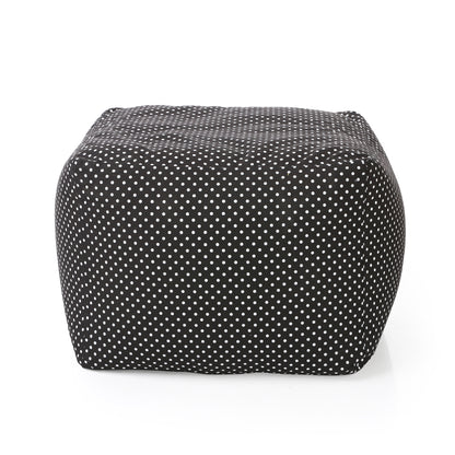 Style Homez Square Ottoman, Cotton Canvas Polka Dots Printed Bean Bag Ottoman Stool Large Size Filled with Beans, Black Color