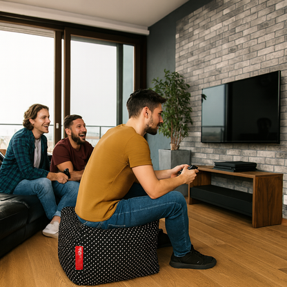 Style Homez Square Ottoman, Cotton Canvas Polka Dots Printed Bean Bag Ottoman Stool Large Size Filled with Beans, Black Color