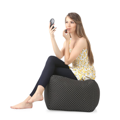 Style Homez Square Ottoman, Cotton Canvas Polka Dots Printed Bean Bag Ottoman Stool Large Size Filled with Beans, Black Color