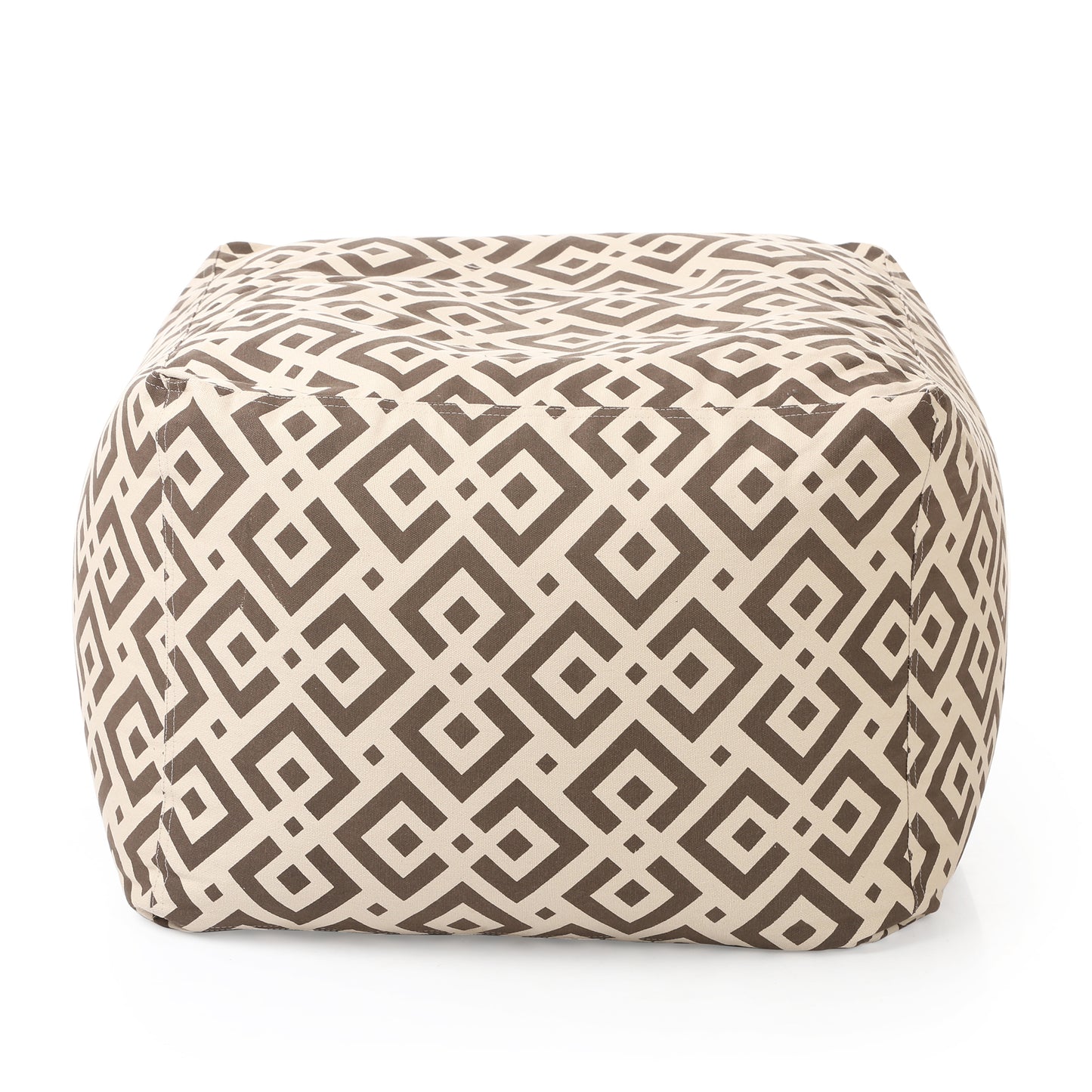 Style Homez Square Ottoman, Cotton Canvas Geometric Printed Bean Bag Ottoman Stool Large Size Filled with Beans, Brown Color