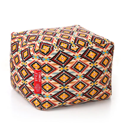Style Homez Square Ottoman, Cotton Canvas Stripes Printed Bean Bag Ottoman Stool Large Size Filled with Beans, Blue Color