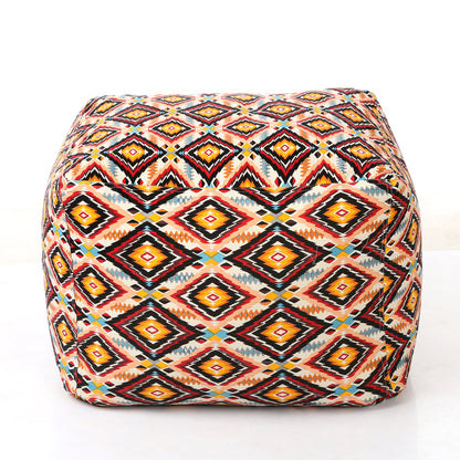 Style Homez Square Ottoman, Cotton Canvas Stripes Printed Bean Bag Ottoman Stool Large Size Filled with Beans, Blue Color