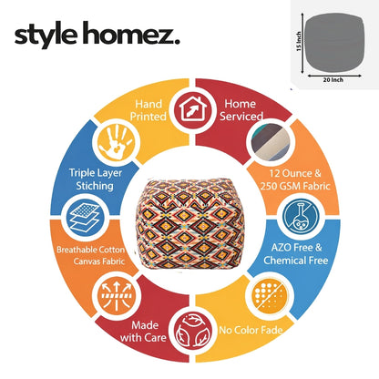 Style Homez Square Ottoman, Cotton Canvas Stripes Printed Bean Bag Ottoman Stool Large Size Filled with Beans, Blue Color