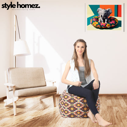 Style Homez Square Ottoman, Cotton Canvas Stripes Printed Bean Bag Ottoman Stool Large Size Filled with Beans, Blue Color