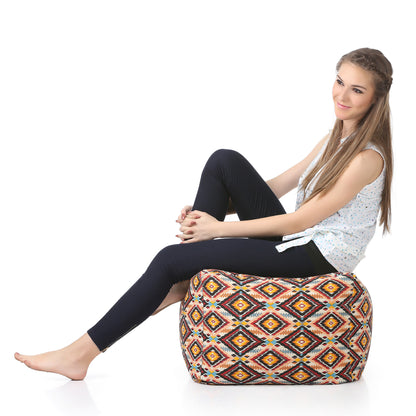 Style Homez Square Ottoman, Cotton Canvas Stripes Printed Bean Bag Ottoman Stool Large Size Filled with Beans, Blue Color