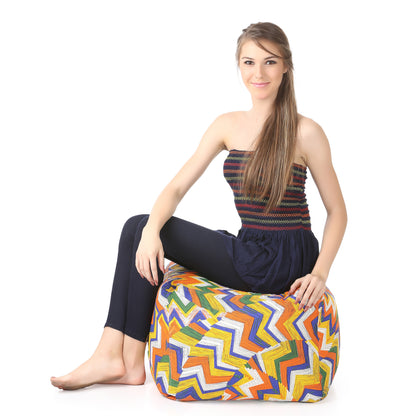 Style Homez Square Ottoman, Cotton Canvas Geometric Printed Bean Bag Ottoman Stool Large Size Filled with Beans, Multi Color