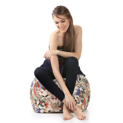 Style Homez Square Ottoman, Cotton Canvas Floral Printed Bean Bag Ottoman Stool Large Size Filled with Beans, Multi Color