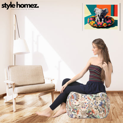 Style Homez Square Ottoman, Cotton Canvas Floral Printed Bean Bag Ottoman Stool Large Size Filled with Beans, Multi Color