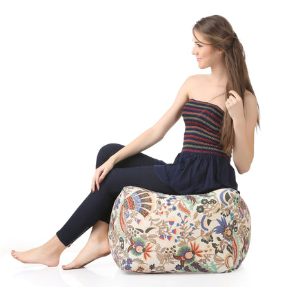 Style Homez Square Ottoman, Cotton Canvas Floral Printed Bean Bag Ottoman Stool Large Size Filled with Beans, Multi Color