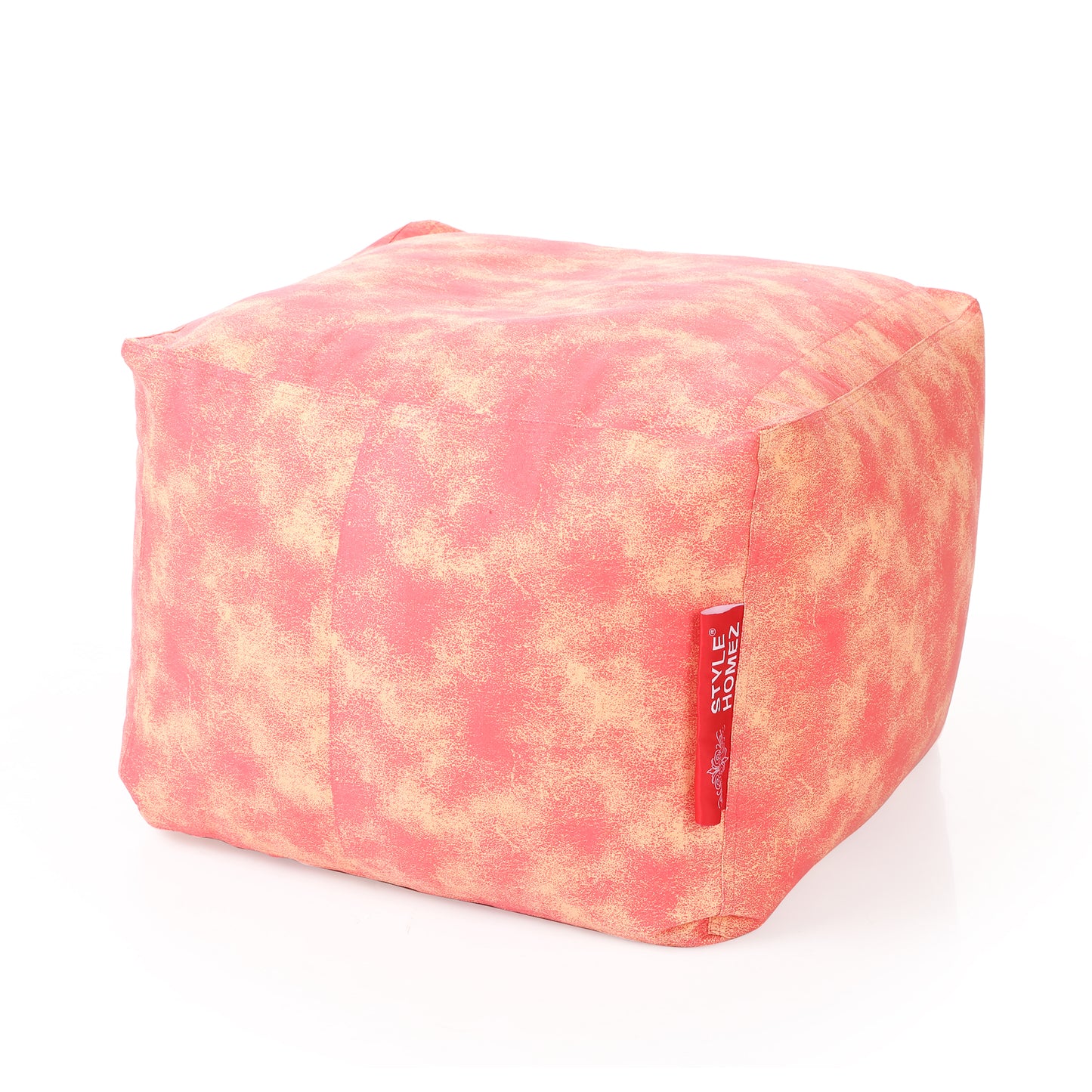 Style Homez Square Ottoman, Cotton Canvas Abstract Printed Bean Bag Ottoman Stool Large Size Filled with Beans, Red Cream Color
