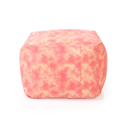 Style Homez Square Ottoman, Cotton Canvas Abstract Printed Bean Bag Ottoman Stool Large Size Filled with Beans, Red Cream Color
