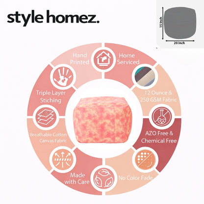 Style Homez Square Ottoman, Cotton Canvas Abstract Printed Bean Bag Ottoman Stool Large Size Filled with Beans, Red Cream Color