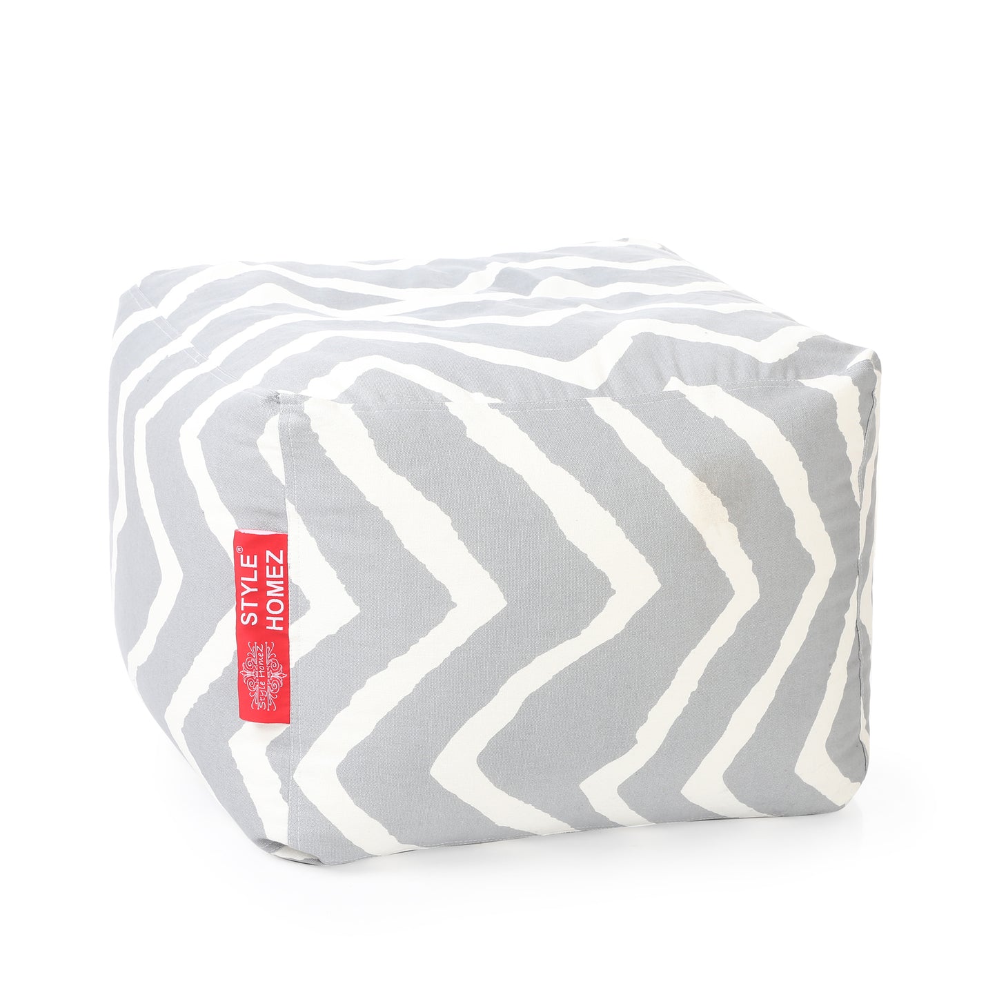 Style Homez Square Ottoman, Cotton Canvas Stripes Printed Bean Bag Ottoman Stool Large Size Filled with Beans, Grey Color