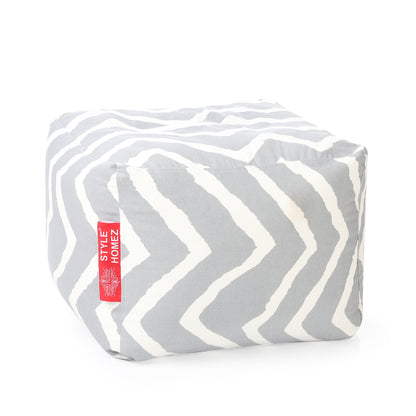 Style Homez Square Ottoman, Cotton Canvas Stripes Printed Bean Bag Ottoman Stool Large Size Filled with Beans, Grey Color