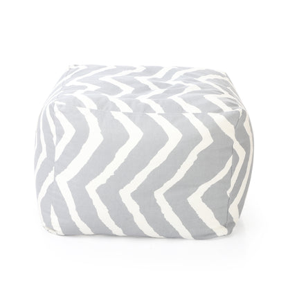 Style Homez Square Ottoman, Cotton Canvas Stripes Printed Bean Bag Ottoman Stool Large Size Filled with Beans, Grey Color