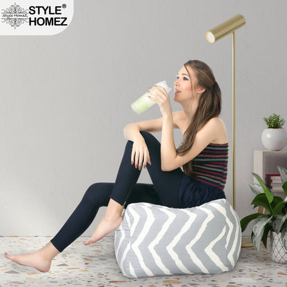 Style Homez Square Ottoman, Cotton Canvas Stripes Printed Bean Bag Ottoman Stool Large Size Filled with Beans, Grey Color