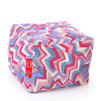 Style Homez Square Ottoman, Cotton Canvas Geometric Printed Bean Bag Ottoman Stool Large Size Filled with Beans, Multi Color