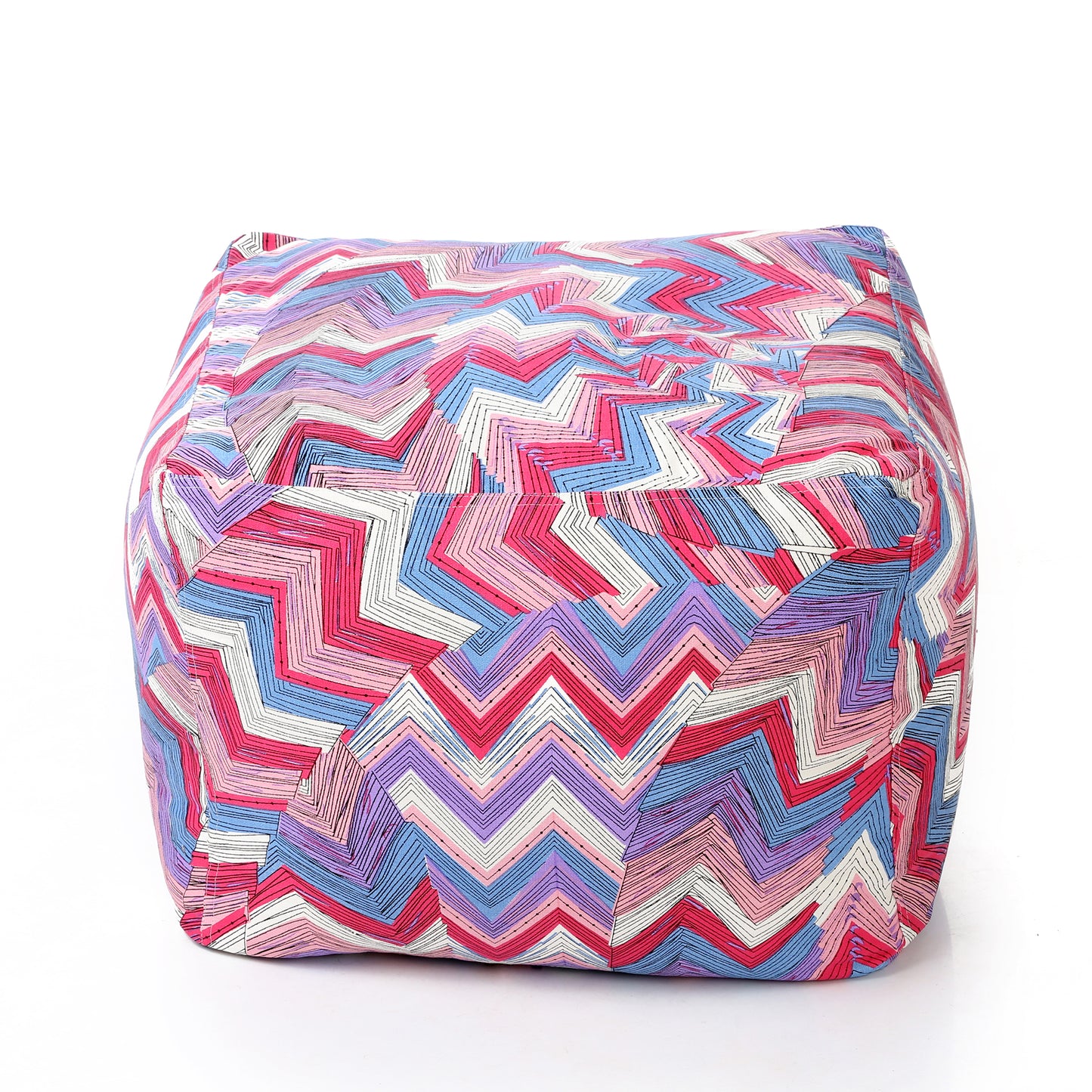 Style Homez Square Ottoman, Cotton Canvas Geometric Printed Bean Bag Ottoman Stool Large Size Filled with Beans, Multi Color