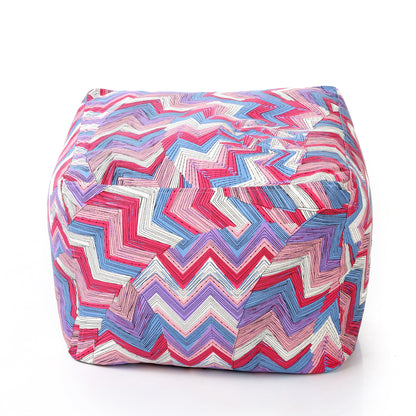 Style Homez Square Ottoman, Cotton Canvas Geometric Printed Bean Bag Ottoman Stool Large Size Filled with Beans, Multi Color