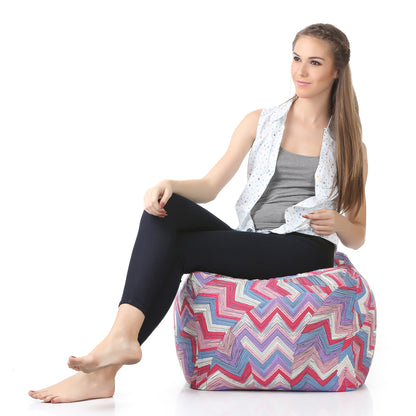 Style Homez Square Ottoman, Cotton Canvas Geometric Printed Bean Bag Ottoman Stool Large Size Filled with Beans, Multi Color