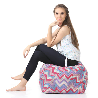 Style Homez Square Ottoman, Cotton Canvas Geometric Printed Bean Bag Ottoman Stool Large Size Filled with Beans, Multi Color