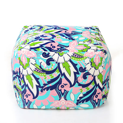 Style Homez Square Ottoman, Cotton Canvas Floral Printed Bean Bag Ottoman Stool Large Size Filled with Beans, Multi Color
