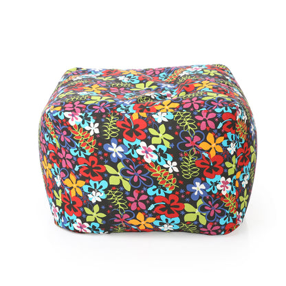 Style Homez Square Ottoman, Cotton Canvas Floral Printed Bean Bag Ottoman Stool Large Size Filled with Beans, Multi Color