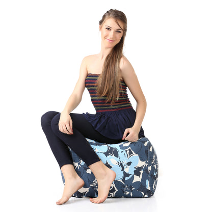 Style Homez Square Ottoman, Cotton Canvas Floral Printed Bean Bag Ottoman Stool Large Size Filled with Beans, Blue Colro