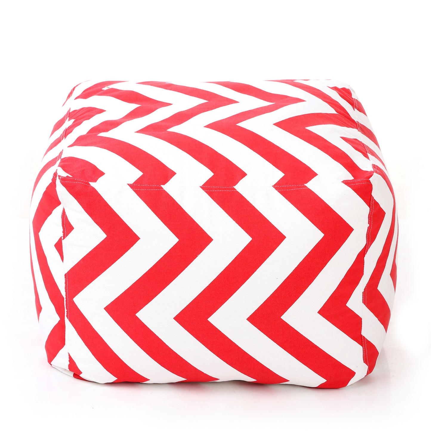 Style Homez Square Ottoman, Cotton Canvas Stripes Printed Bean Bag Ottoman Stool Large Size Filled with Beans, Red Color