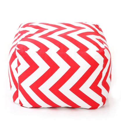 Style Homez Square Ottoman, Cotton Canvas Stripes Printed Bean Bag Ottoman Stool Large Size Filled with Beans, Red Color
