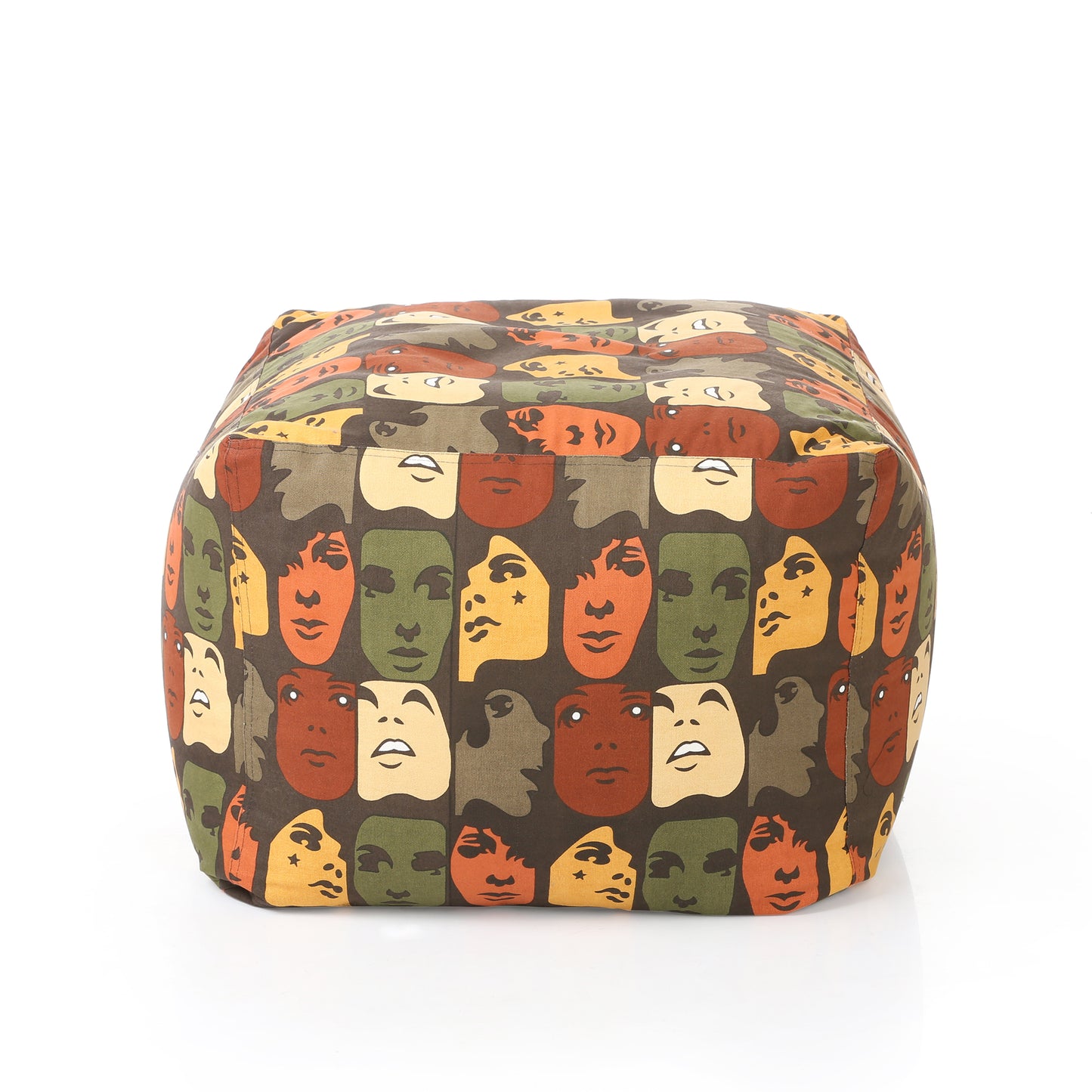 Style Homez Square Ottoman, Cotton Canvas Abstract Printed Bean Bag Ottoman Stool Large Size Filled with Beans, Multi Color
