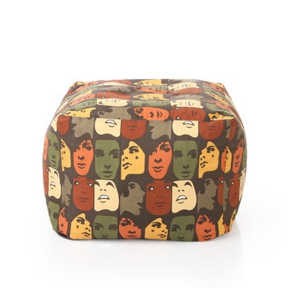 Style Homez Square Ottoman, Cotton Canvas Abstract Printed Bean Bag Ottoman Stool Large Size Filled with Beans, Multi Color