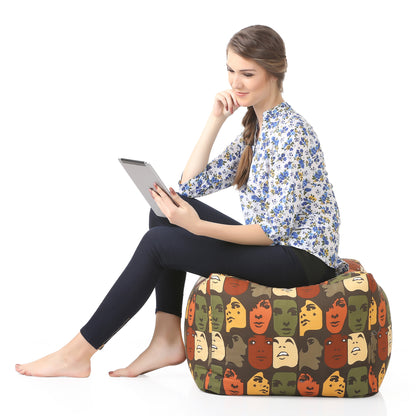 Style Homez Square Ottoman, Cotton Canvas Abstract Printed Bean Bag Ottoman Stool Large Size Filled with Beans, Multi Color