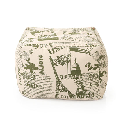 Style Homez Square Ottoman, Cotton Canvas Abstract Printed Bean Bag Ottoman Stool Large Size Filled with Beans, Heena Color