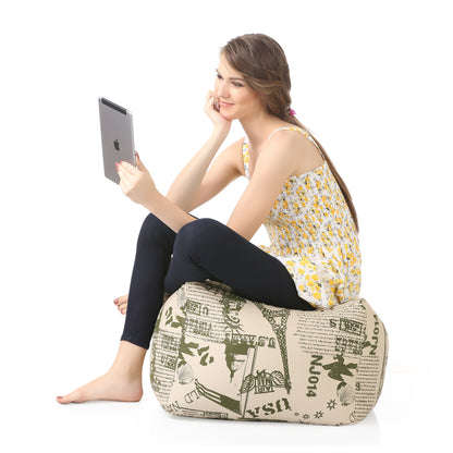 Style Homez Square Ottoman, Cotton Canvas Abstract Printed Bean Bag Ottoman Stool Large Size Filled with Beans, Heena Color