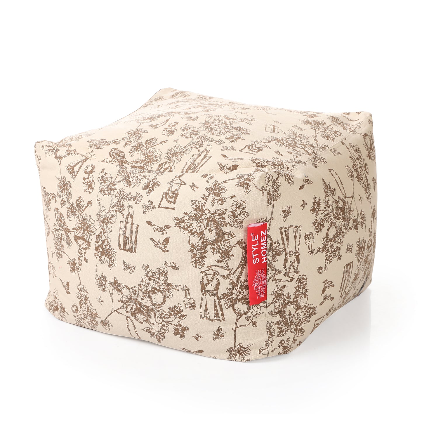 Style Homez Square Ottoman, Cotton Canvas Abstract Printed Bean Bag Ottoman Stool Large Size Filled with Beans, Caramel Color