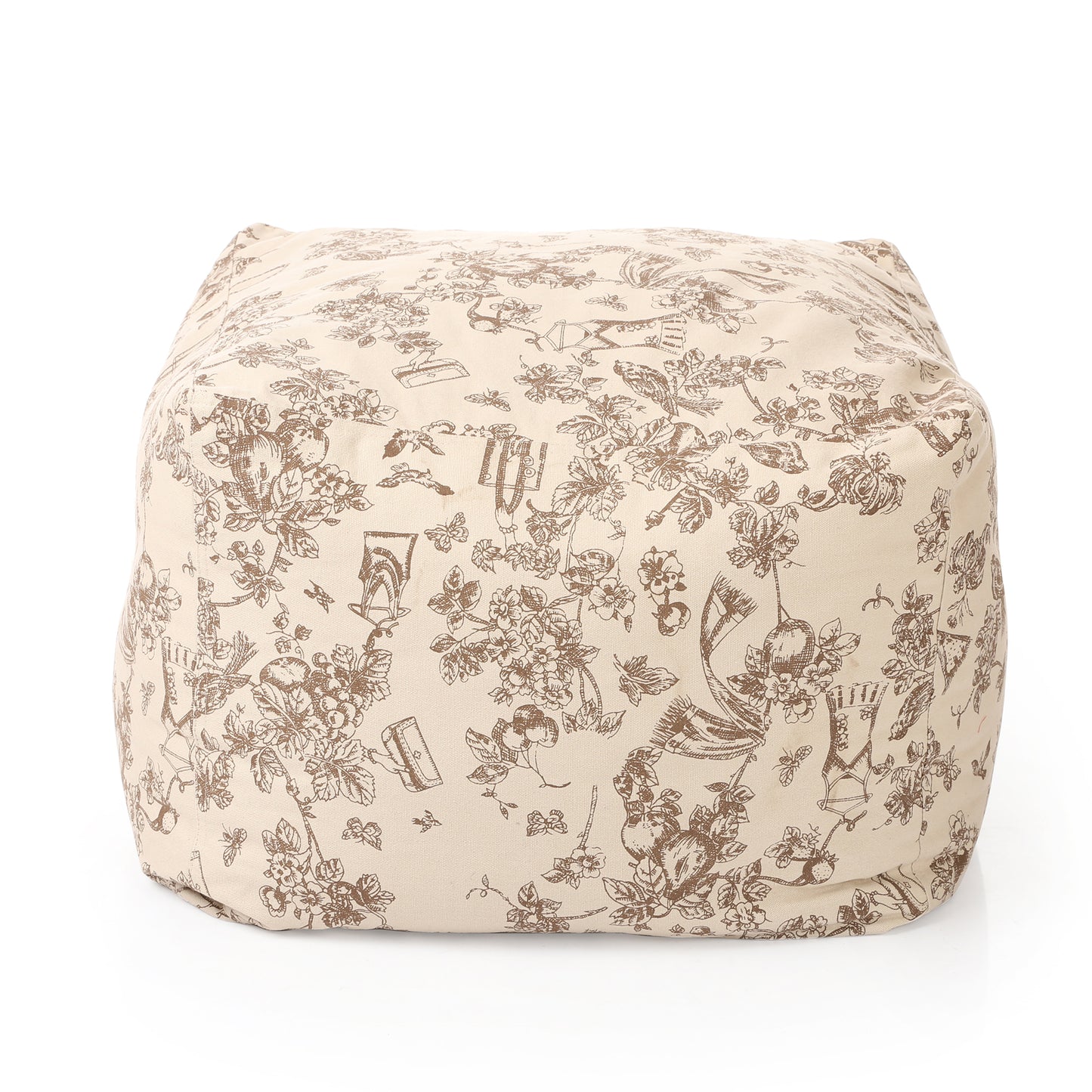 Style Homez Square Ottoman, Cotton Canvas Abstract Printed Bean Bag Ottoman Stool Large Size Filled with Beans, Caramel Color