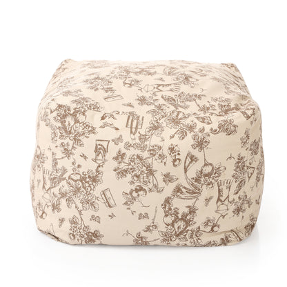Style Homez Square Ottoman, Cotton Canvas Abstract Printed Bean Bag Ottoman Stool Large Size Filled with Beans, Caramel Color