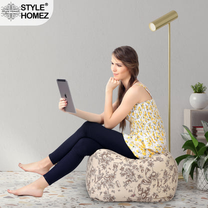 Style Homez Square Ottoman, Cotton Canvas Abstract Printed Bean Bag Ottoman Stool Large Size Filled with Beans, Caramel Color