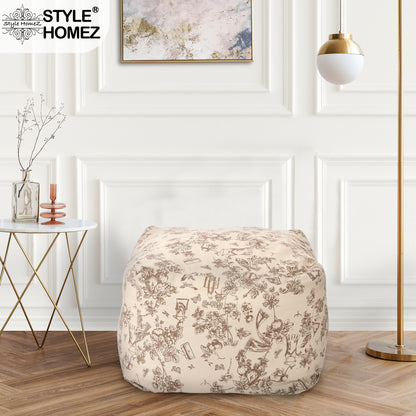 Style Homez Square Ottoman, Cotton Canvas Abstract Printed Bean Bag Ottoman Stool Large Size Filled with Beans, Caramel Color