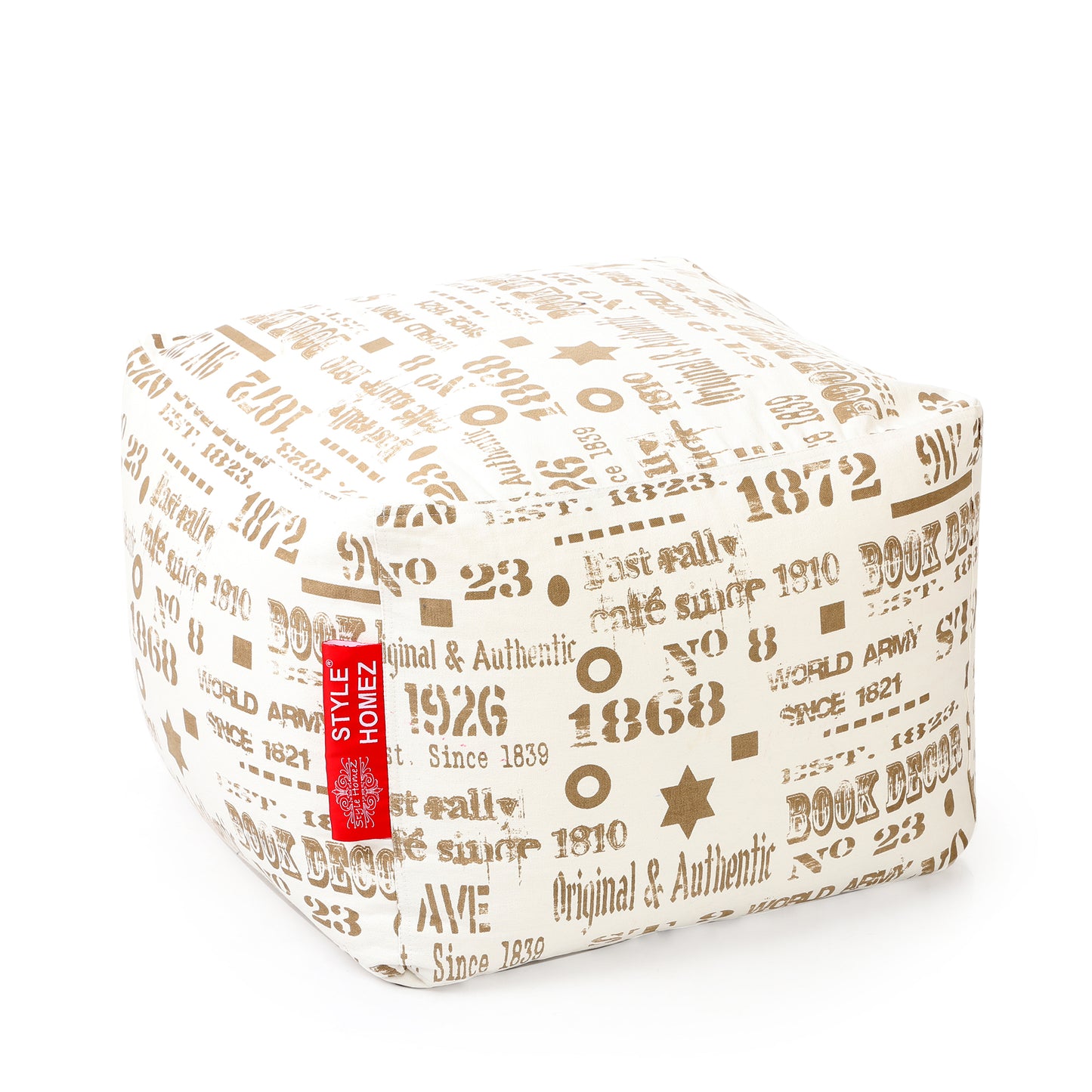 Style Homez Square Ottoman, Cotton Canvas Abstract Printed Bean Bag Ottoman Stool Large Size Filled with Beans, Caramel Color