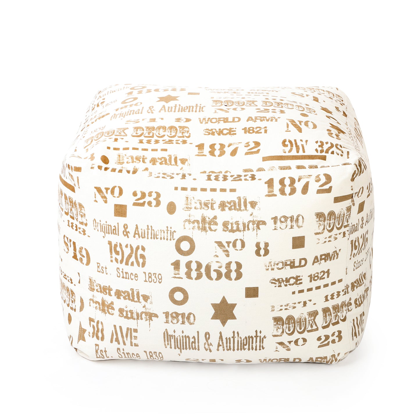 Style Homez Square Ottoman, Cotton Canvas Abstract Printed Bean Bag Ottoman Stool Large Size Filled with Beans, Caramel Color