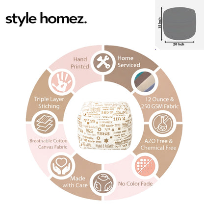 Style Homez Square Ottoman, Cotton Canvas Abstract Printed Bean Bag Ottoman Stool Large Size Filled with Beans, Caramel Color