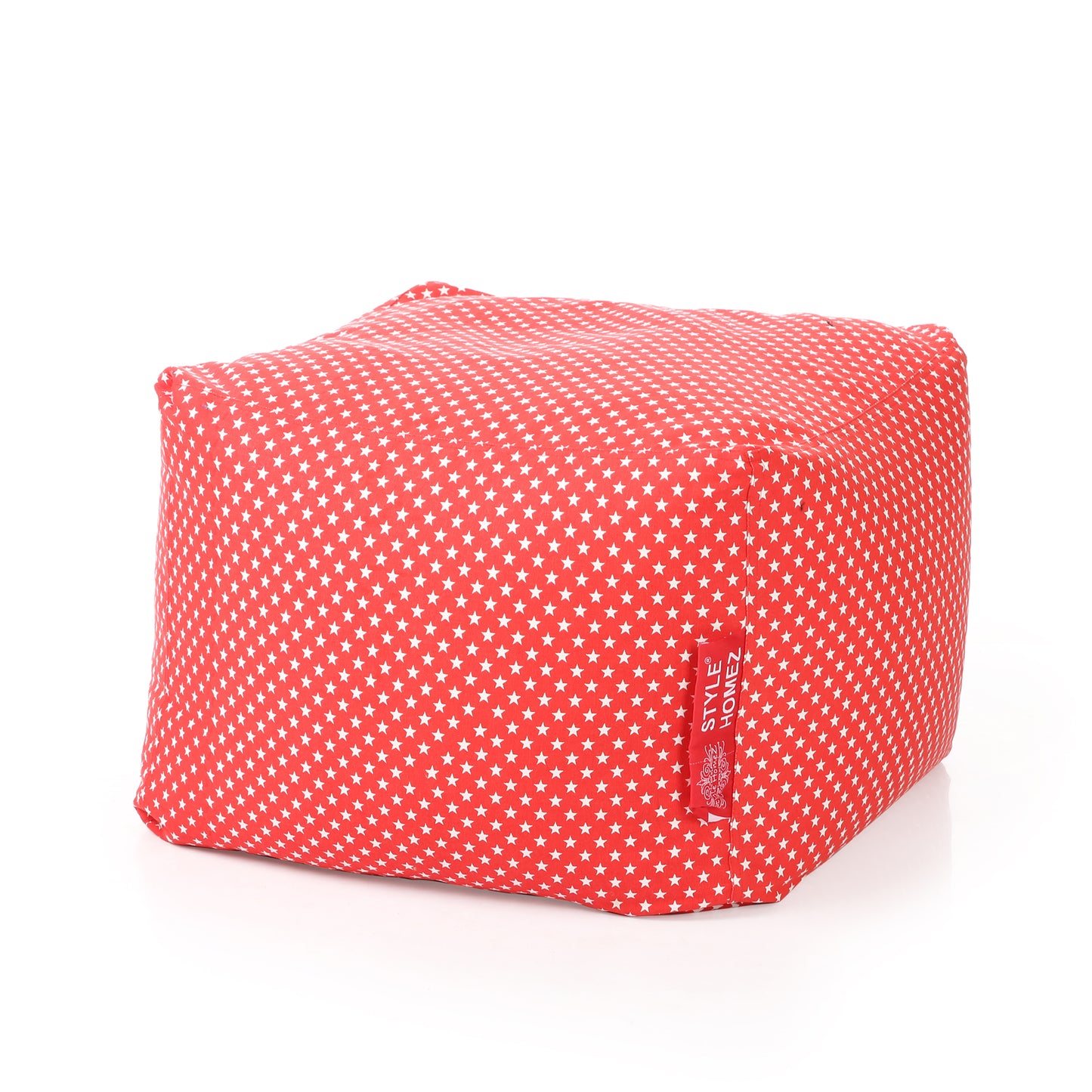 Style Homez Square Ottoman, Cotton Canvas Star Printed Bean Bag Ottoman Stool Large Size Filled with Beans, Red Color
