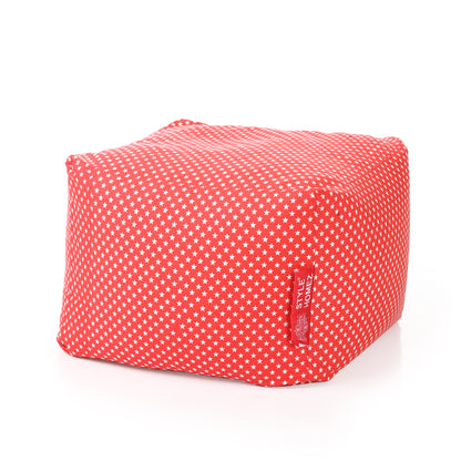 Style Homez Square Ottoman, Cotton Canvas Star Printed Bean Bag Ottoman Stool Large Size Filled with Beans, Red Color