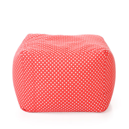 Style Homez Square Ottoman, Cotton Canvas Star Printed Bean Bag Ottoman Stool Large Size Filled with Beans, Red Color