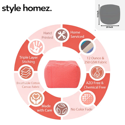 Style Homez Square Ottoman, Cotton Canvas Star Printed Bean Bag Ottoman Stool Large Size Filled with Beans, Red Color